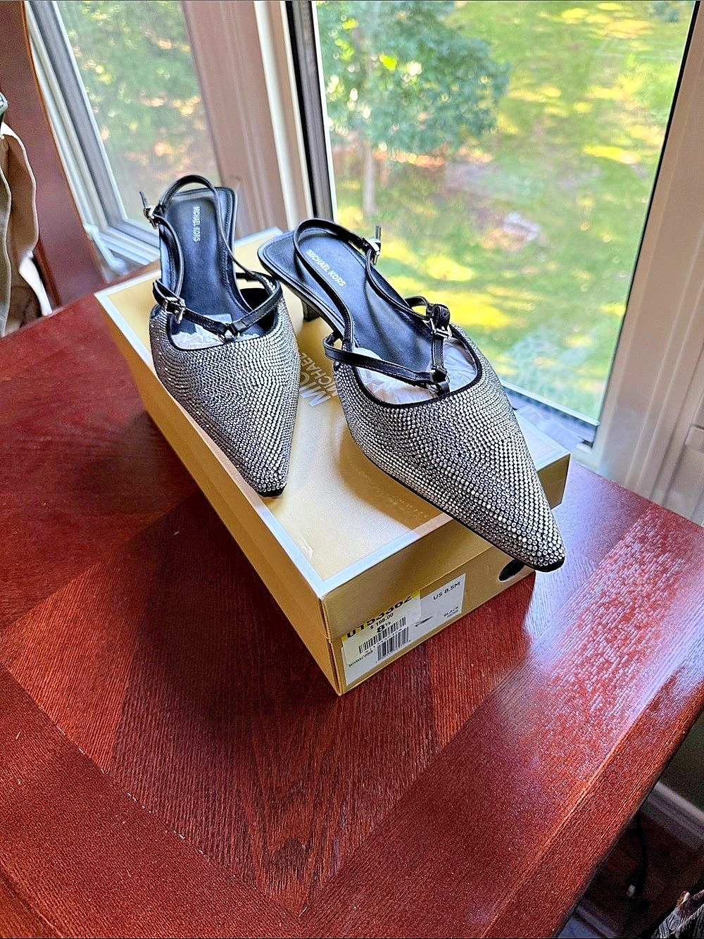 Michael Kors Selina Embellished Slingback Pump Black & Silver US 8.5M